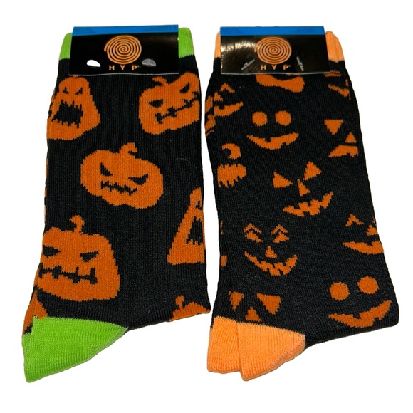 Halloween Jack O'lantern HYP Crew Socks 2 Pair Men's 6-12 Black Orange w Pumpkin - Picture 8 of 8